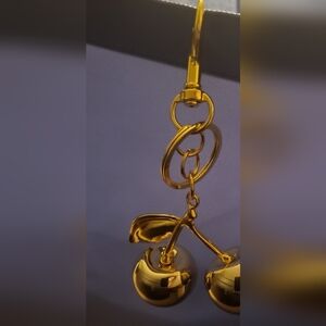 Bag Charm Goldtone Double Bell Cherry Charm Accessory   NWOT